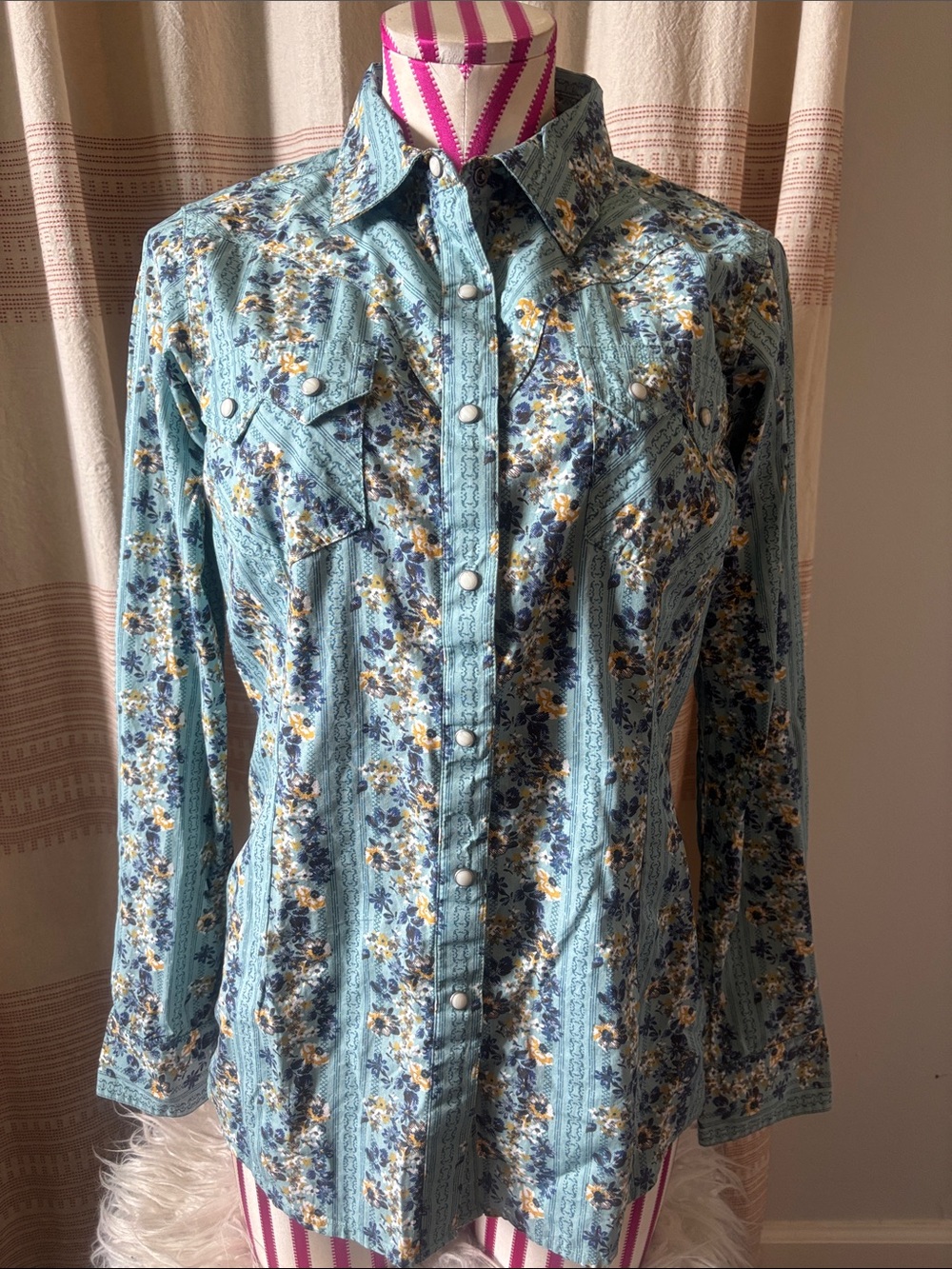 Ariat Blue Floral Western Pearl Snap Shirt